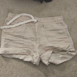 Roots Linen Women's Beige High Waist Shorts